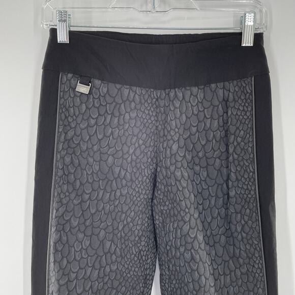 Lisette L Montreal Gray Print Black Trim Skinny Slim Leg Ankle Pants Trousers 2 - Picture 3 of 11